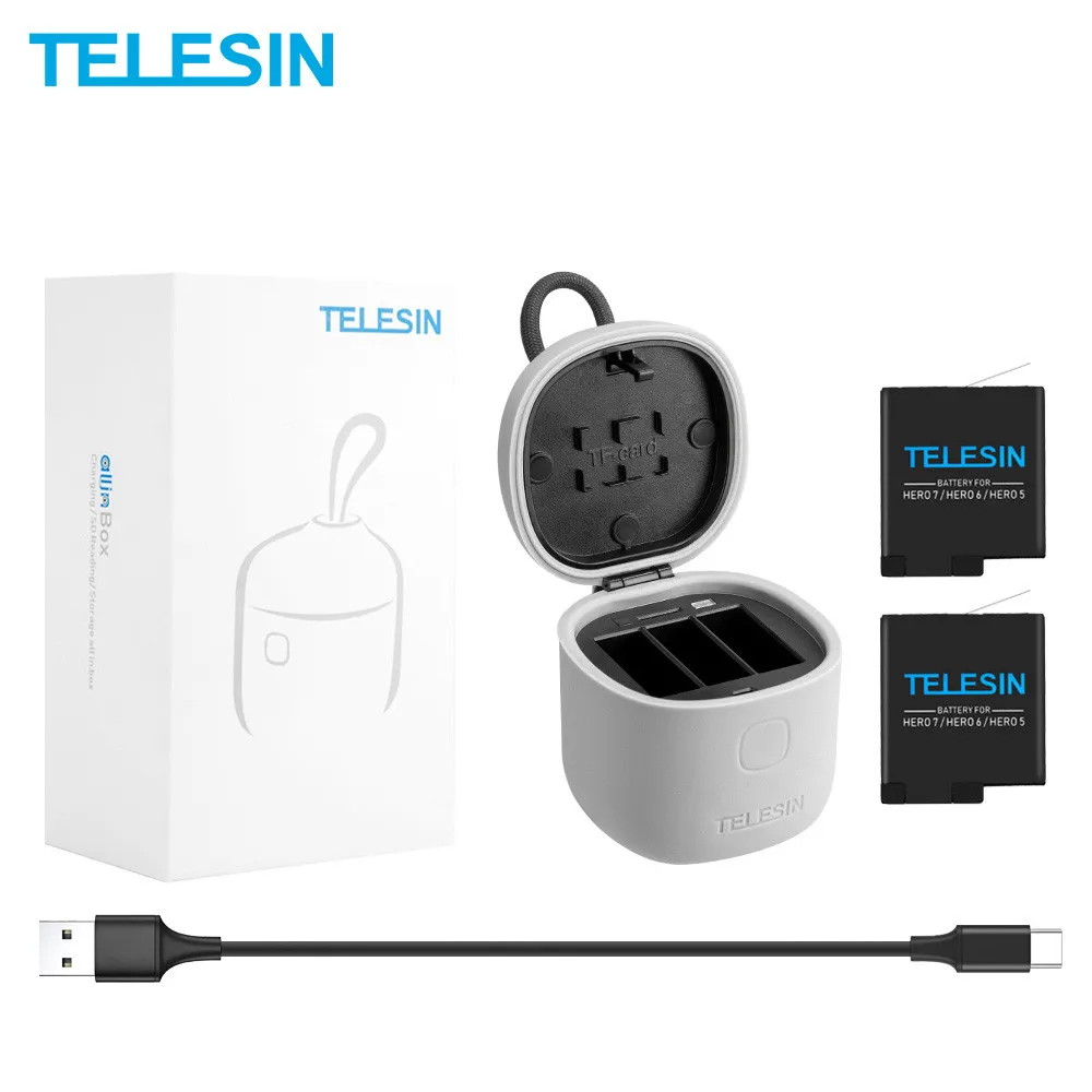 2 Battery Set TELESIN 2 шт батарея и 3 слота зарядное устройство TF кардридер зарядный ящик для хранения рюкзак зажим крышка объектива для Gopro Hero 7 6 5 черный - Цвет: 2 Battery Set