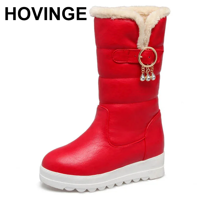 

HOVING crystal height increasing mid calf boots keep warm winter snow boots comfortable round toe boots woman campus shoes