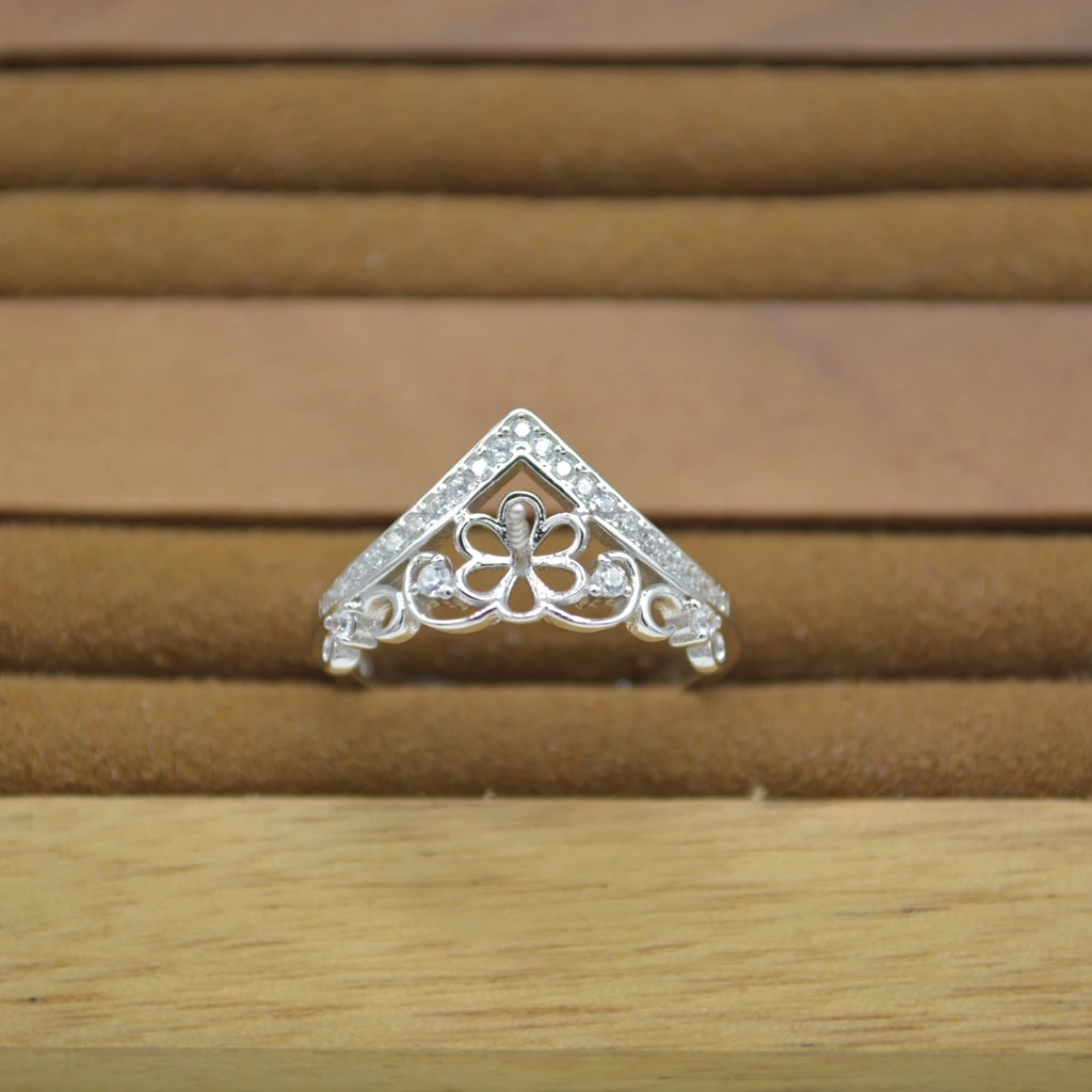 Simple micro Inlay Ring mountings fashionable pearl ring fittings girl S925 sterling silver jewelry accessories wholesale AMSSRM