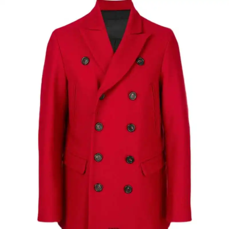 

Casual Blazer Men Jacket Youth Woolen Overcoat Double-breasted Autumn And Winter Suit Collar Suits New Plus Size Clothing