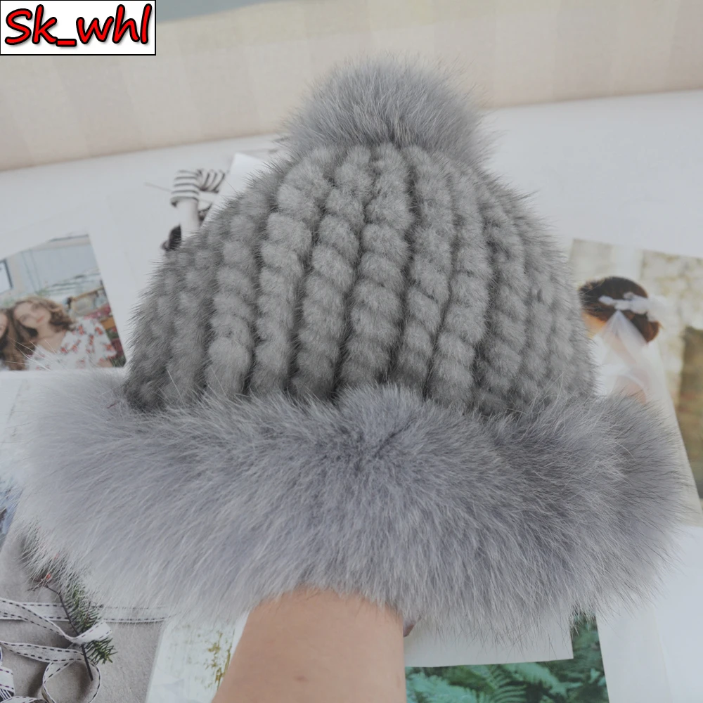 

Winter Warm Lady Luxury Knitted Real Genuine Fox Fur Hats Women Real Mink Fur Caps Beanies Party Fashion Real Mink Fur Hat