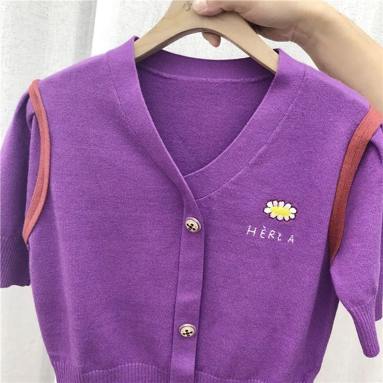 ALPHALMODA 2020 весенний женский модный Вышитый цветочный короткий свитер с v-образным