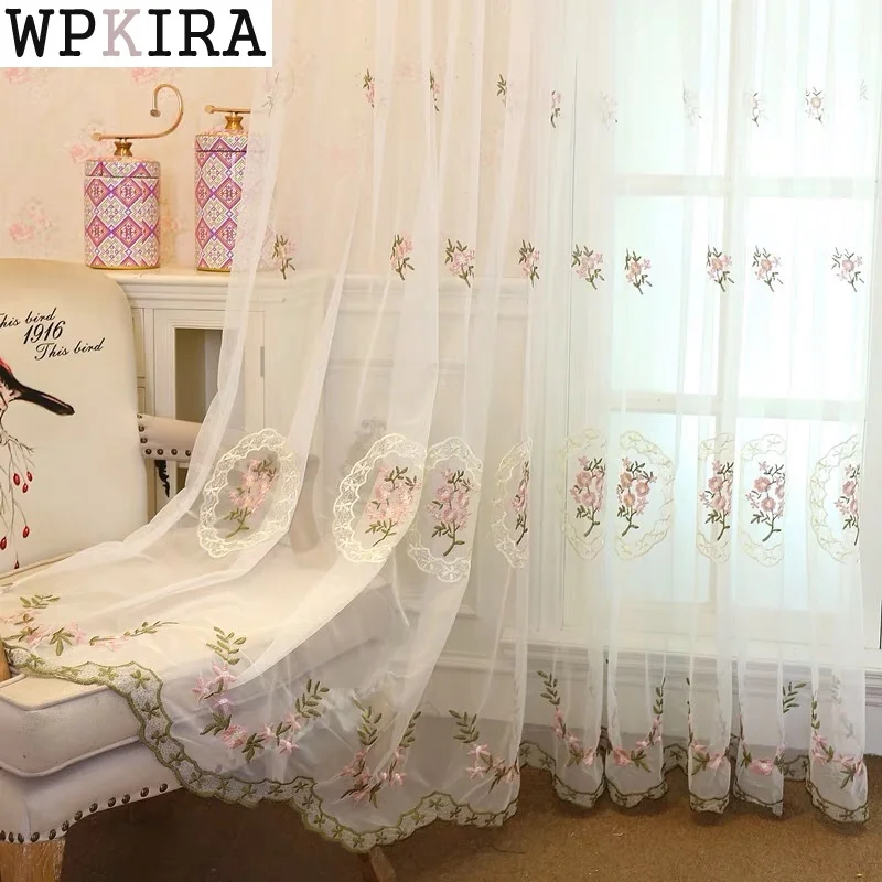 Красивые кружевные шторы прозрачная вышитая тюль деревенский цветок розовая
