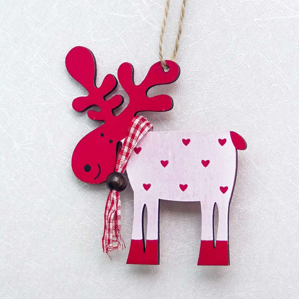 

6pcs Christmas Tree Pendant Decorations Wooden Painted Elk Pendant Festive Ornament Supplies