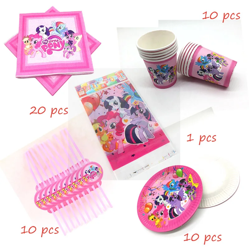 BeiPanXiZhiZhuo-51pc 61 шт./лот, одноразовые столовые приборы в стиле My Little Pony, кружки, тарелки, салфетки, детские скатерти для украшения дня рождения - Цвет: BeiPanXiZhiZhuo-51pc