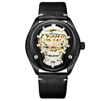 ailang new business skull perspective hollow automatic mechanical watch mens luminous waterproof stainless steel strap 8619