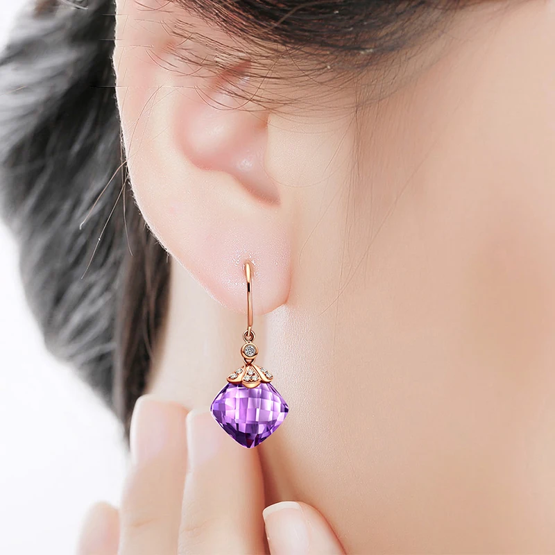 Серьги LSZB из чистого золота 18 карат с натуральным аметистом/цитрином серьги
