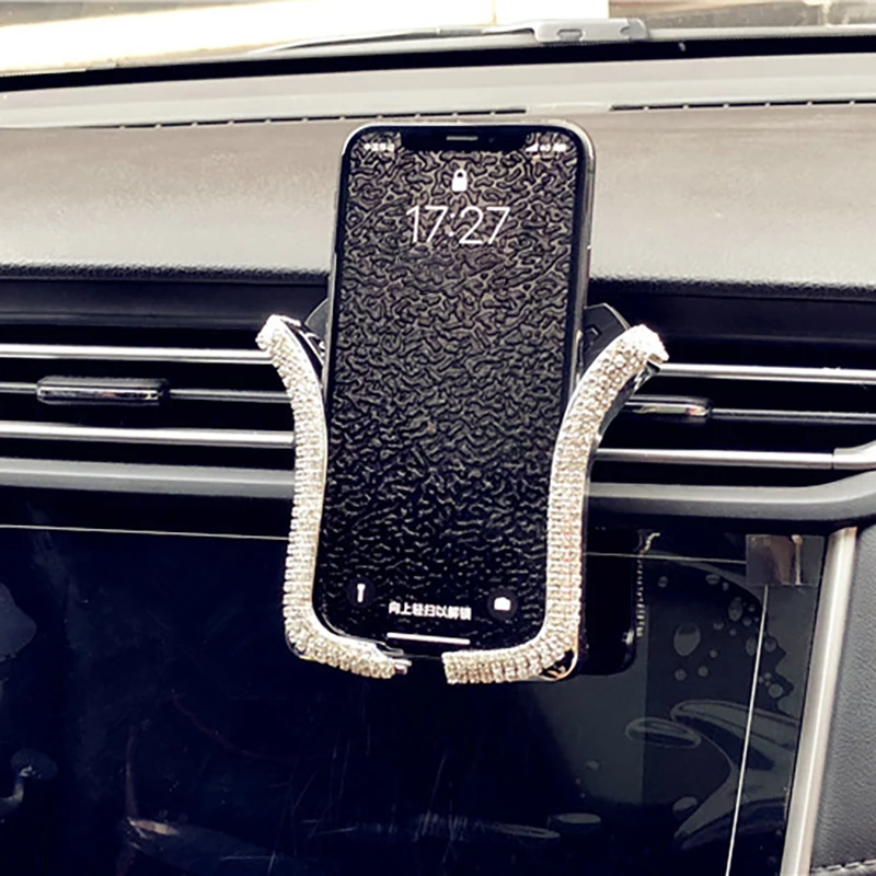 

Universal Car Phone Holder U-shaped Mobile Phone Bracket with Crystal Rhinestone Car Air Vent Holder Cell Phone Stand Holder