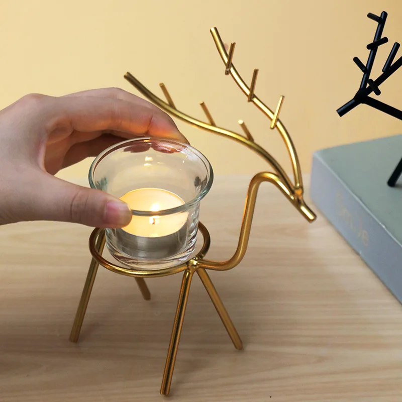 

Creative Christmas Elk Metal Candle Holder Wedding Party Candlestick Household Table Decoration Ornament Home Decor Iron Artcraf
