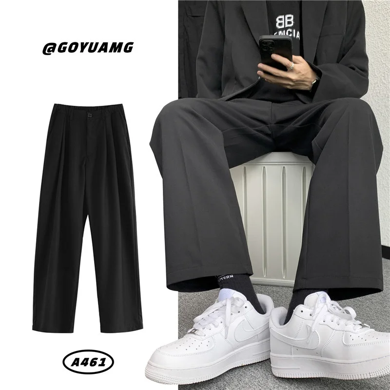 

Однотонные Костюмные брюки, мужская мода, деловое общество, мужские строгие брюки, корейские свободные прямые брюки, мужские повседневные б...