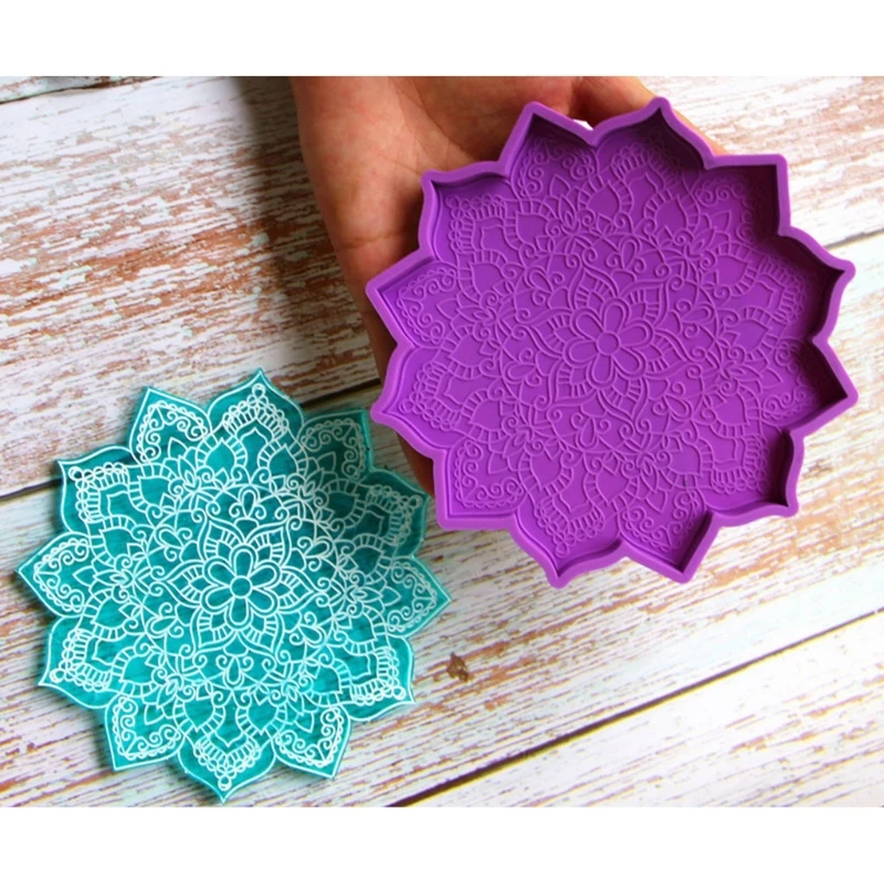 

2 Pcs Mandala Coaster Epoxy Resin Mold Flower Cup Mat Casting Silicone Mould DIY Crafts Ornaments Decorations Making Tools