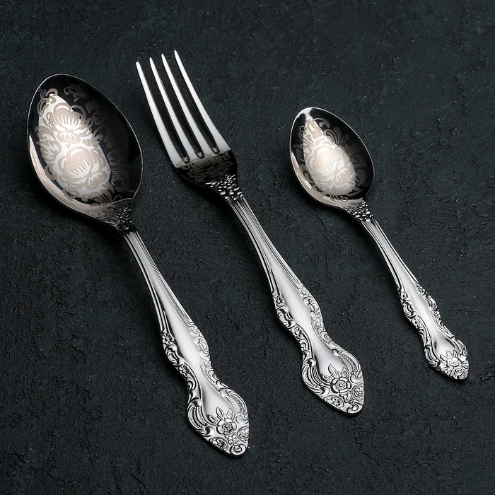 Набор столовых приборов Тройка 18 предметов художественная роспись | Дом и сад