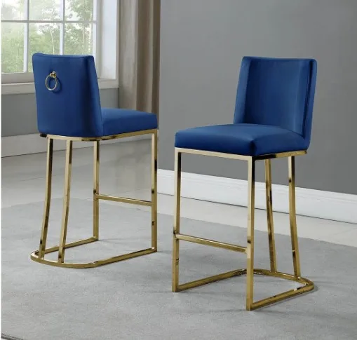 High Quality Bar Furniture Counter Height Chair with Gold Stainless Steel Base Tufted Velvet Upholstery Bar Stool