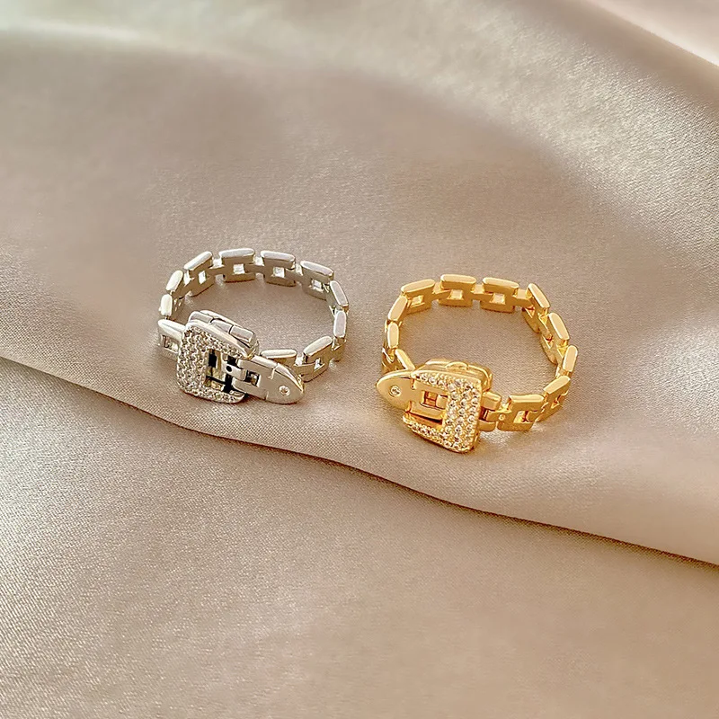 

New Trendy Belt Buckle Adjustable Ring For Women Fashion Metal Gold Plated Geometric Finger Rings Girls Wedding Jewelry Gift