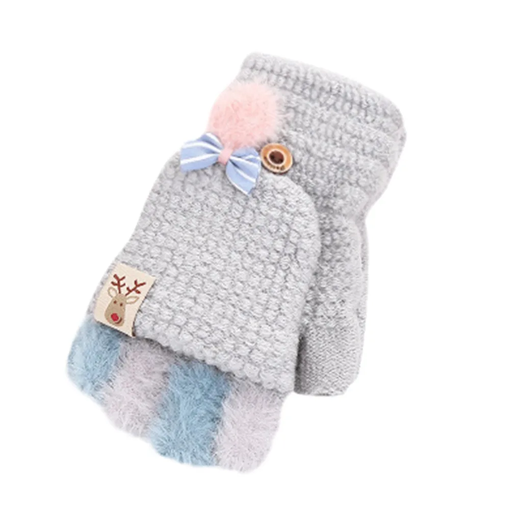 Перчатки без пальцев с изображением рогов из мультфильмов женские зимние