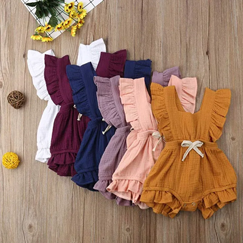 Милый однотонный комбинезон с оборками для маленьких девочек 6 цветов пляжный