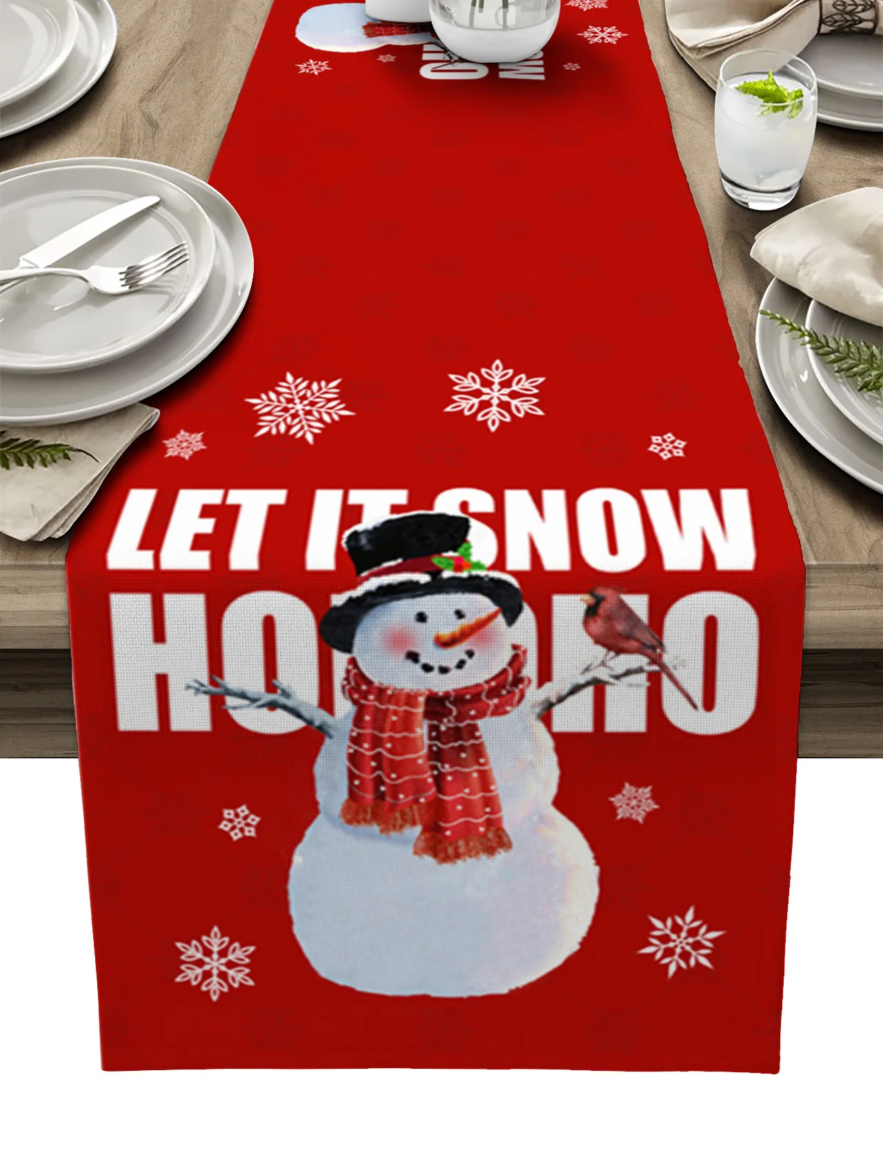 

Christmas Snowman Snowflake Illustration Table Runner Wedding For Party Home Christmas Decoration Table Cover Tablecloth