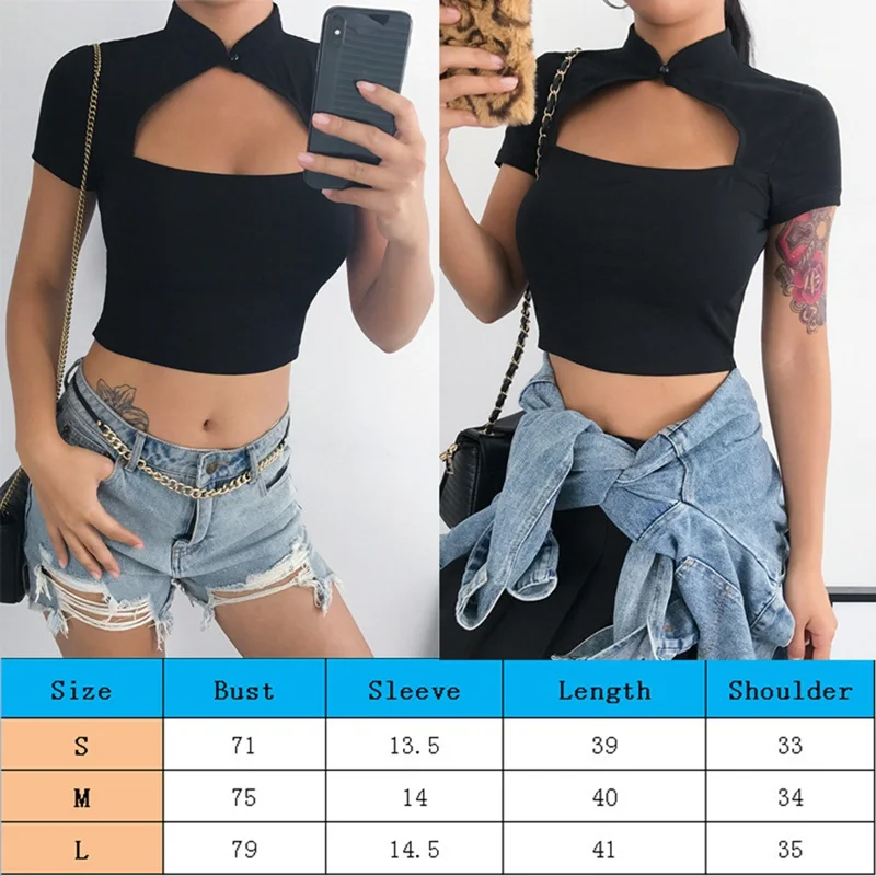 

Women's Summer Short Sleeve Cotton Casual Shirts Sexy Hollow Out T-shirts Solid Slim Female Crop Tops High Street Wear