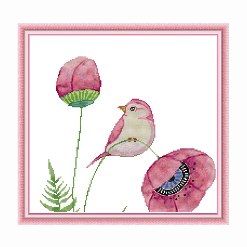 Наборы для вышивки крестиком с птицами и розовыми цветами 11CT напечатанная ткань
