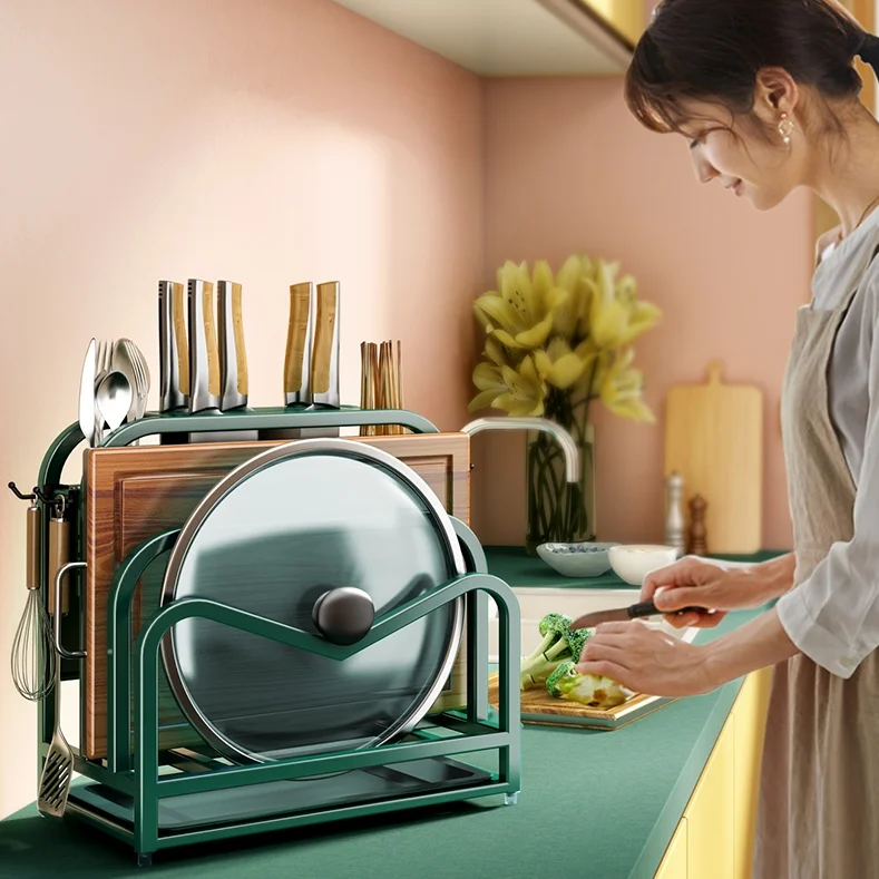

Knife Shelf Storage Rack Stainless Steel Green Multifunction Nordic Desktop Storage Rack Kitchen Kuchnia Household Items DG50SR