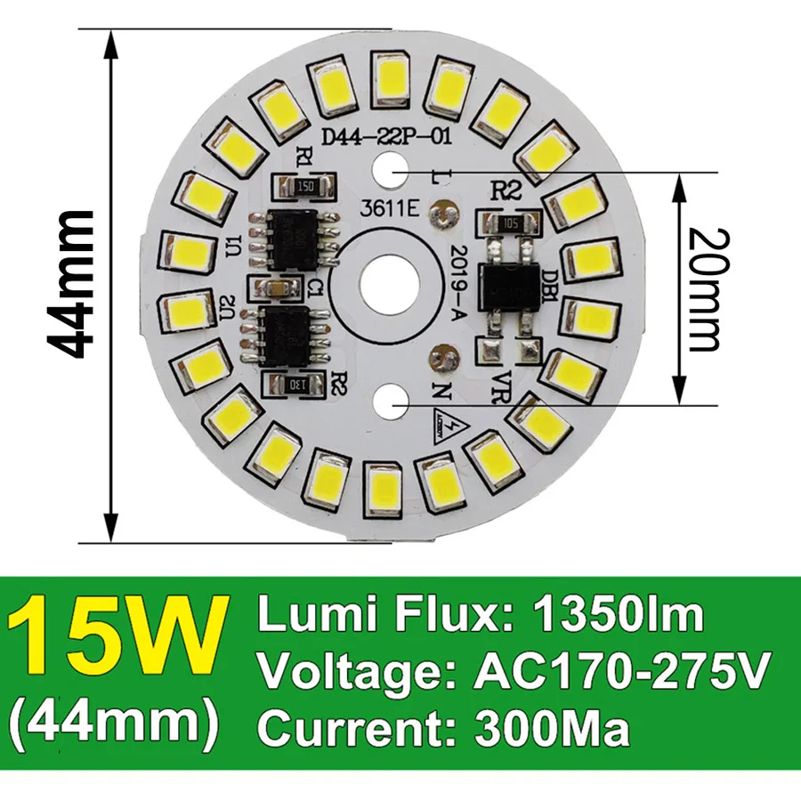 15W 44mm 12 Вт 44 мм AC 220 В светодиодная печатная плата со встроенным IC драйвером для лампы, теплый белый/белый без водителя алюминиевая пластина - Испускаемый цвет: 15W 44mm