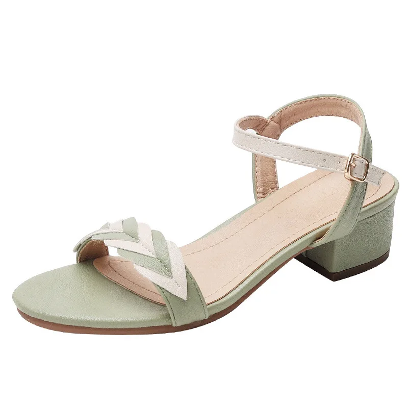 

Sandales Femmes Women Fashion High Quality Stitching Color Pu Open Toe Square Heel Sandals Lady Casual Sandals Mujer