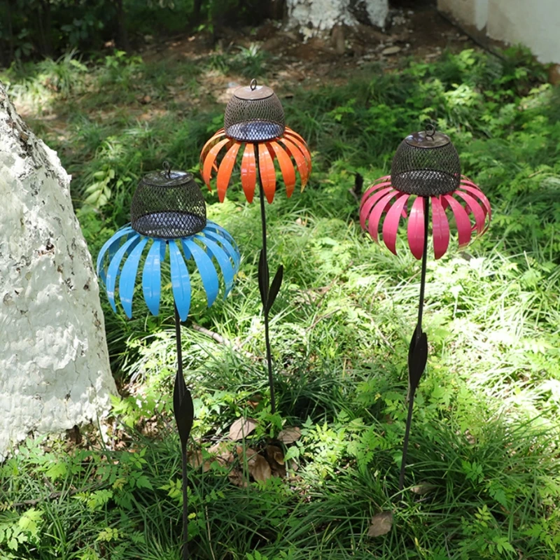 

Steel Orange Coneflower Standing Bird Feeder for Outside Rust Resistant Garden Decoration Metal Bird Feeders with Stand