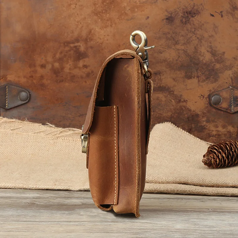 Поясная сумка для мужчин поясная из натуральной кожи Crazy Horse мобильный телефон с