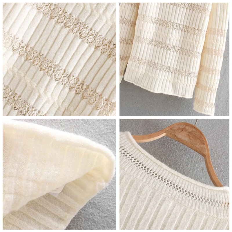 ROHOPO круглый воротник длинный рукав жаккардовый белый свитер зимний толстый