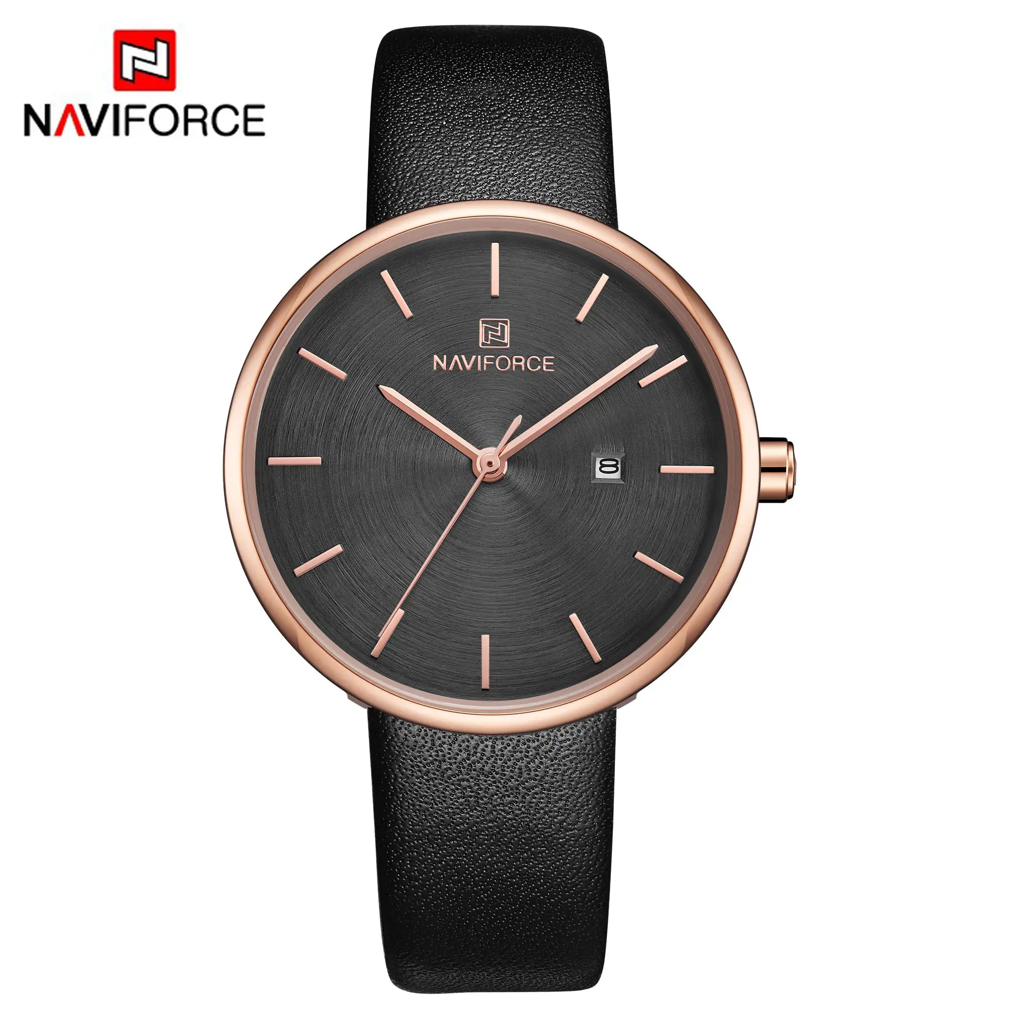 Black NAVIFORCE женские часы модные женские красные PU ремешок для часов кварцевые Дата повседневные часы водонепроницаемые наручные часы подарок для девушки жены женщины - Цвет: Black
