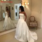 Женское атласное свадебное платье It's yiiya, белое платье без бретелек на лето 2019