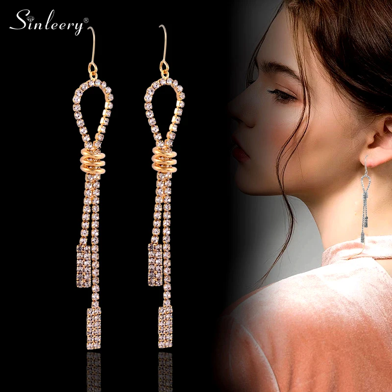 SINLEERY Сверкающие Снежинки звезды длинные висячие серьги желтое золото серебро