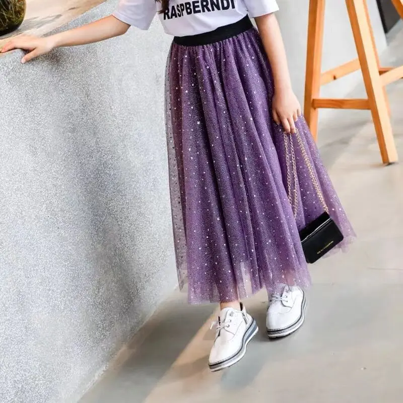 

Girls Long Skirt 2021 Fashion Style Kids Sequins Star Skirts For Teenage Girl 6 -16 Years Ankle-Length
