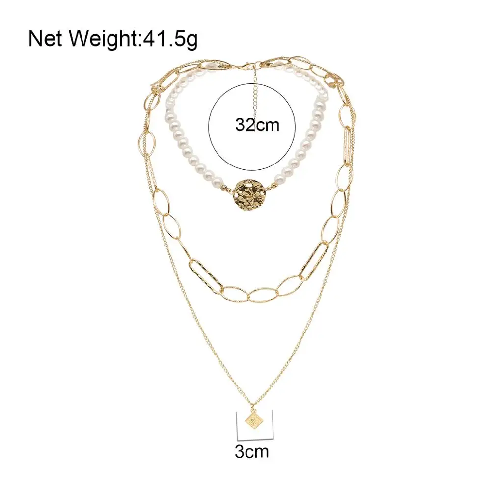 

Lifefontier Luxury Pearls Choker Necklace Geometric Pendant Necklaces for Women Fashion Multilayer Chain Female Jewelry