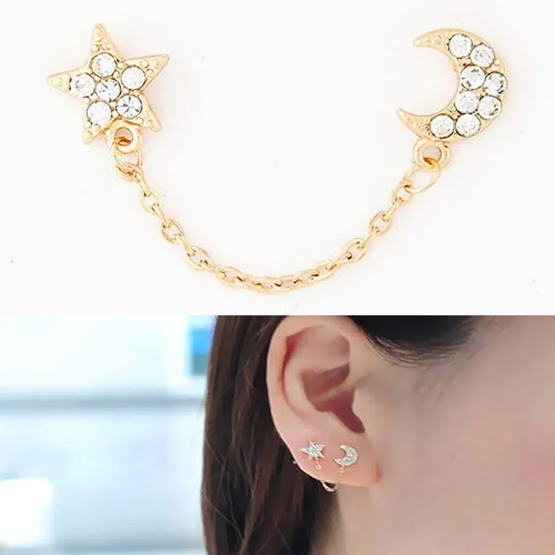 1 шт. лунная форма лунной звезды серьги-гвоздики Звездные модные ушные кристалл