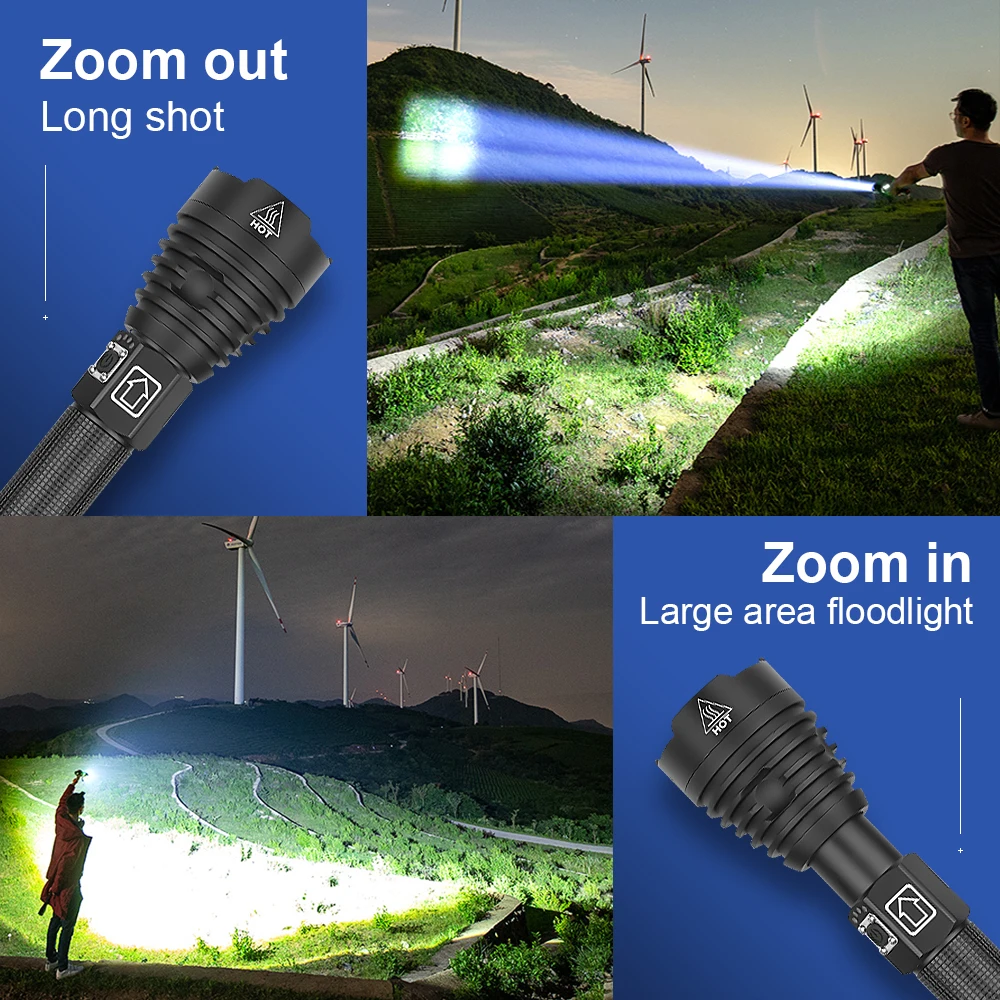 

400000 lumen xhp90.3 high power led flashlight torch 18650 26650 flashlight rechargeable usb Tactical lanterna xhp90 xhp70 xhp50