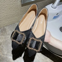 2021 casual woman shoe pointed toe shallow mouth female footwear knot all match autumn soft flats shoes