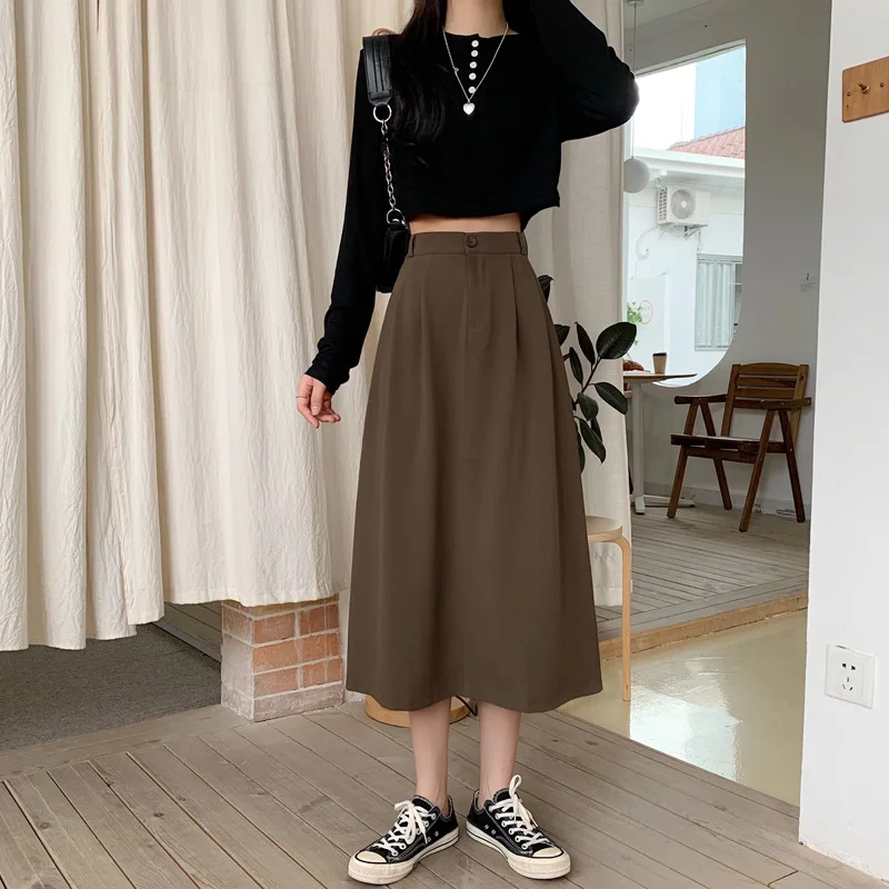 

Однотонный костюм, длинная юбка, осень и зима 2022, для молодых женщин, средней длины, с эластичной талией, большие размеры, фототкань, hbsq627