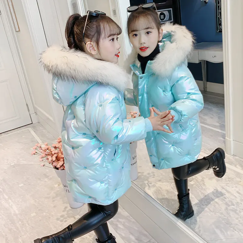 

New Winter Down Cotton Jacket For Children Waterproof Hooded Cute Warm Pink Blue Baby Girls Clothes Outerwear 4 5 7 9 11 13Years