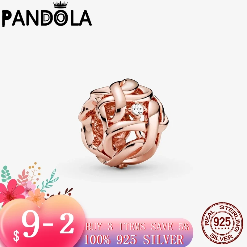 

925 стерлингового серебра и розового золота Цвет ажурные тканые Infinity, Очаровательные бусы, соответствуют оригинальному, соответственные Евр...