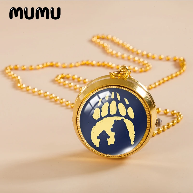 2021 New Brother Bear Pocket Watch Necklace Funny Gold Color Vintage Glass Dome Pendant Jewelry Gifts | Украшения и аксессуары