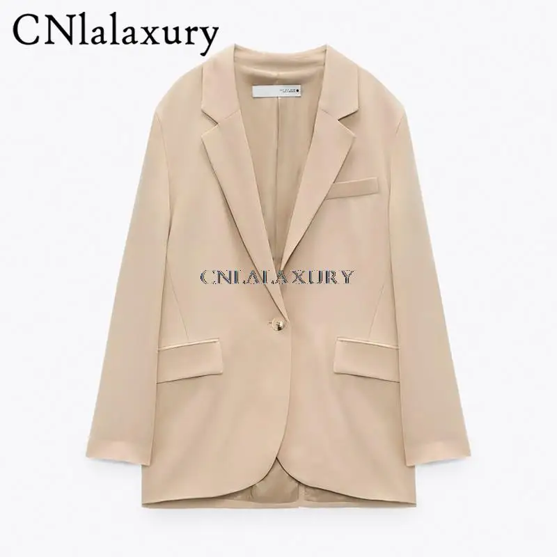 

CNlalaxury2021 New Za Blazer Women Fashion Loose Long Sleeve Blazer Coat Pocket Autumn Vintage Female Outerwear Chic Suit Jacket