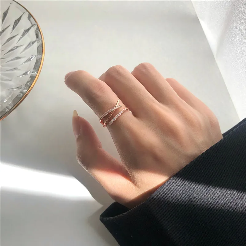 

Contracted cold wind cross zircon ring female ins wave light luxury fashion and personality ring