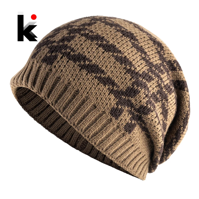 Зимние шапки бини для мужчин Однотонная вязанная Цвет полосатый капот мужские и