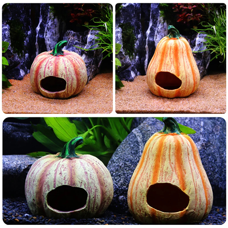 Искусственное аквариумное украшение в виде тыквы домик альтернативное для