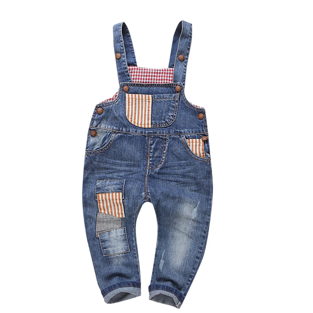

KIDSCOOL SPACE Baby Little Boys Girls Spring Autumn Plaid Lining Adjustable Strap Denim Overalls Jeans Jumpsuit Romper