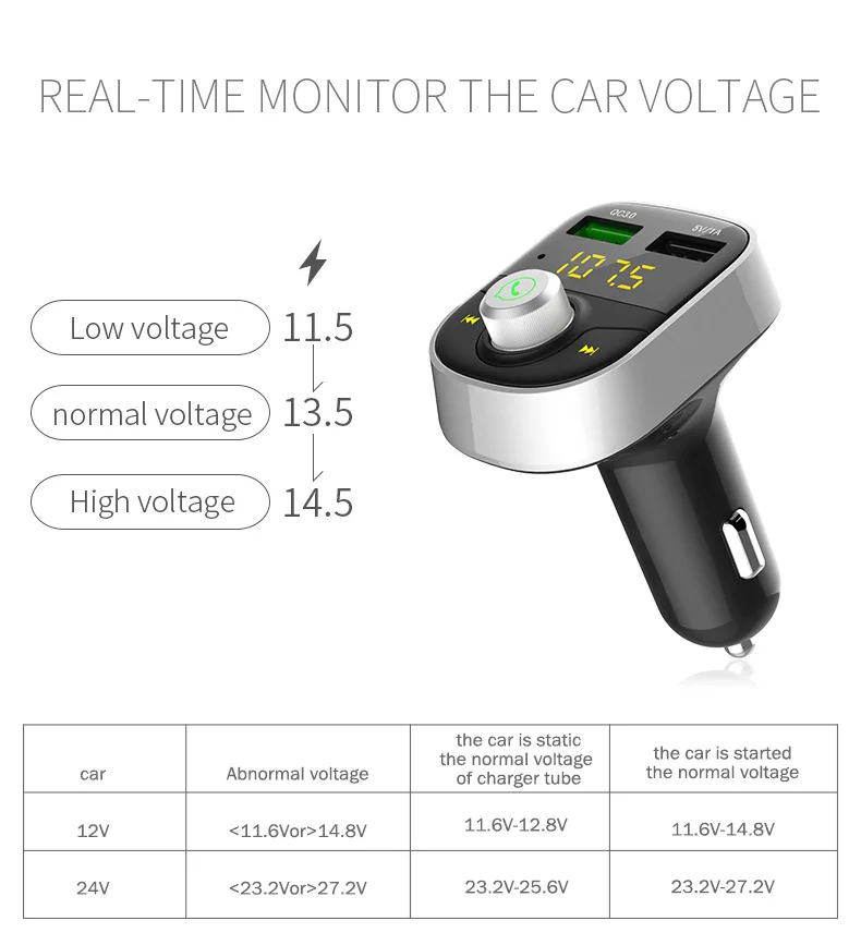 Автомобильное зарядное устройство Quick Charge 3 0 USB беспроводной Bluetooth FM-передатчик
