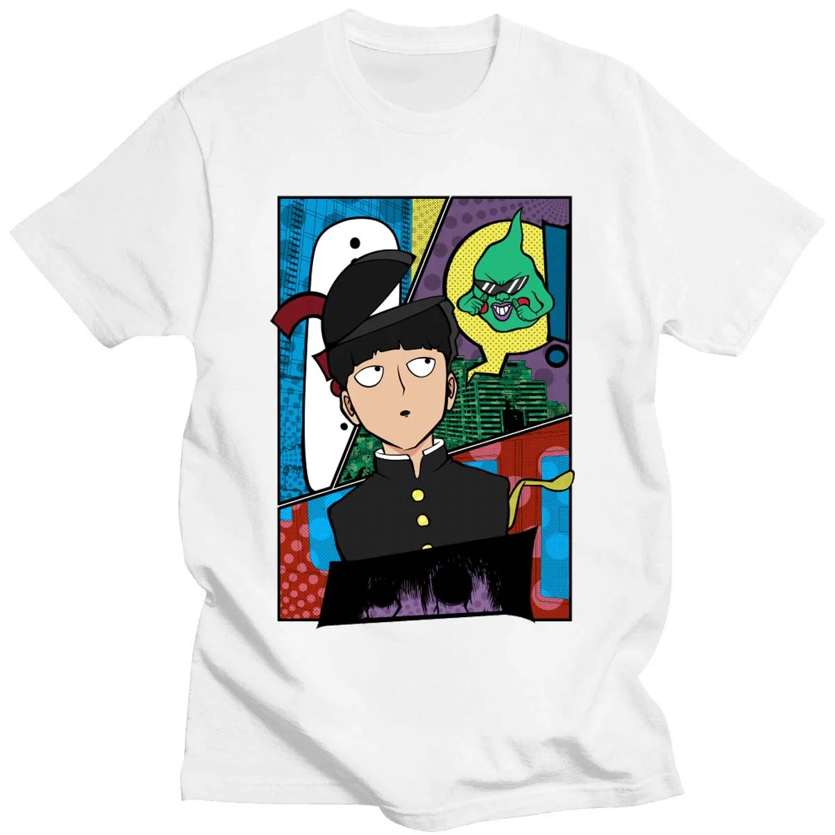 Летняя модная мужская футболка с принтом манга и моб из чистого хлопка коротким