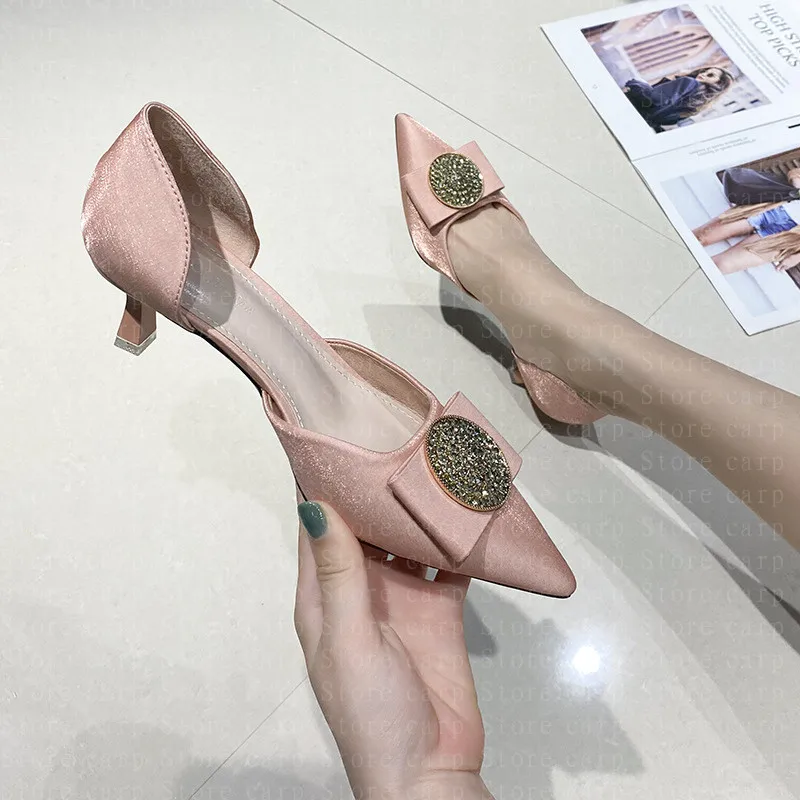 

women shoe Women's shoes plus Size High-Heeled Shoes New Style Pointed Toe Thin Heeled Korean-Style Bowknot Work Shoes