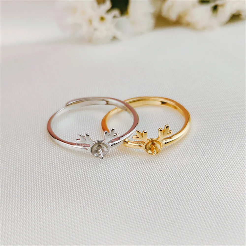 

925 Silver ring empty support ring Settings Base half hole bead needle inlaid pearl opening ring Jewelry Accessory